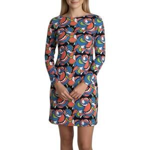 Nooworks Psychedelic Shift Mini Dress Long Sleeve 70's Print Art to Wear Size XS